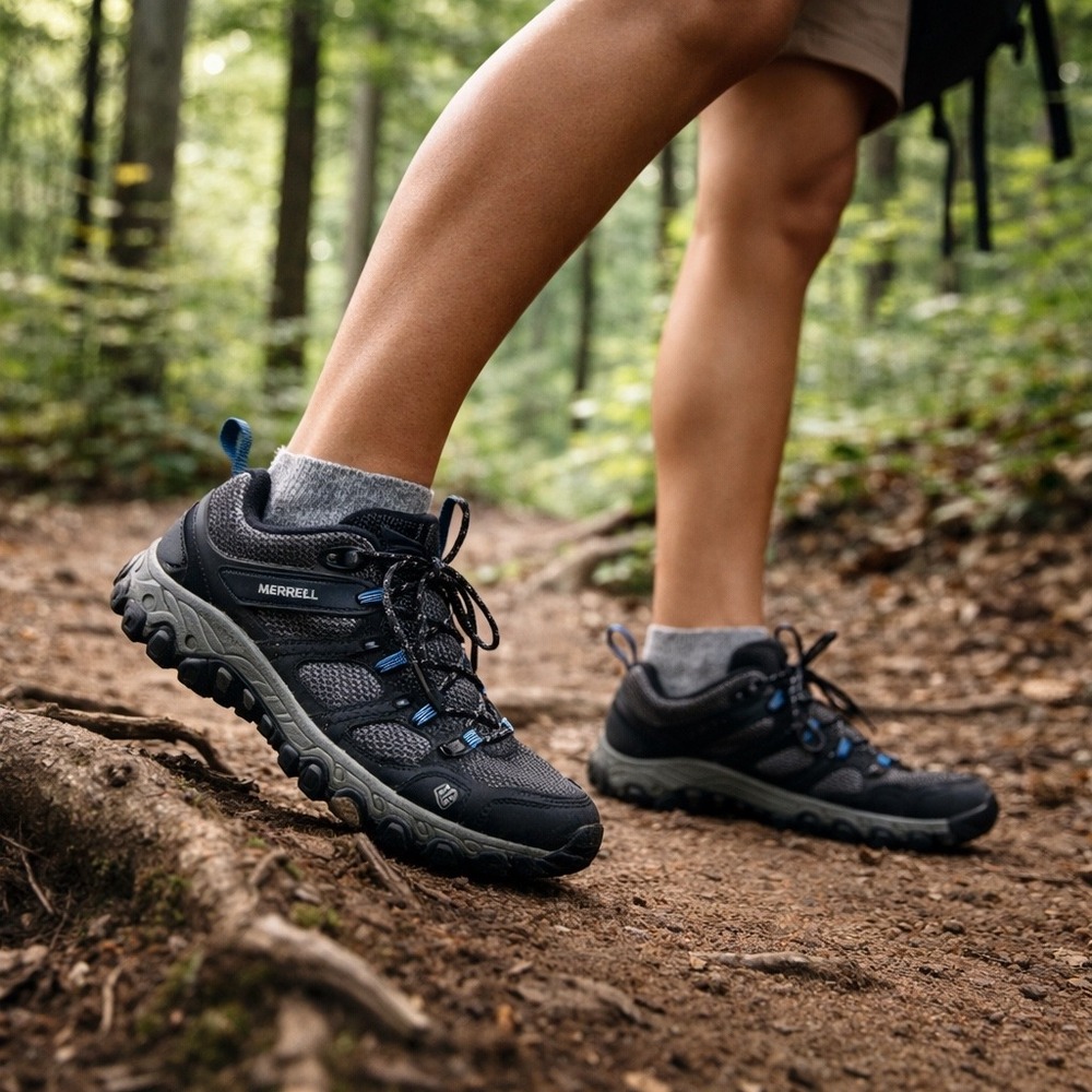 Merrell Womens Hiking Shoes Vibram Trail‎ Black Gray Lace Up Size 7 Outdoor